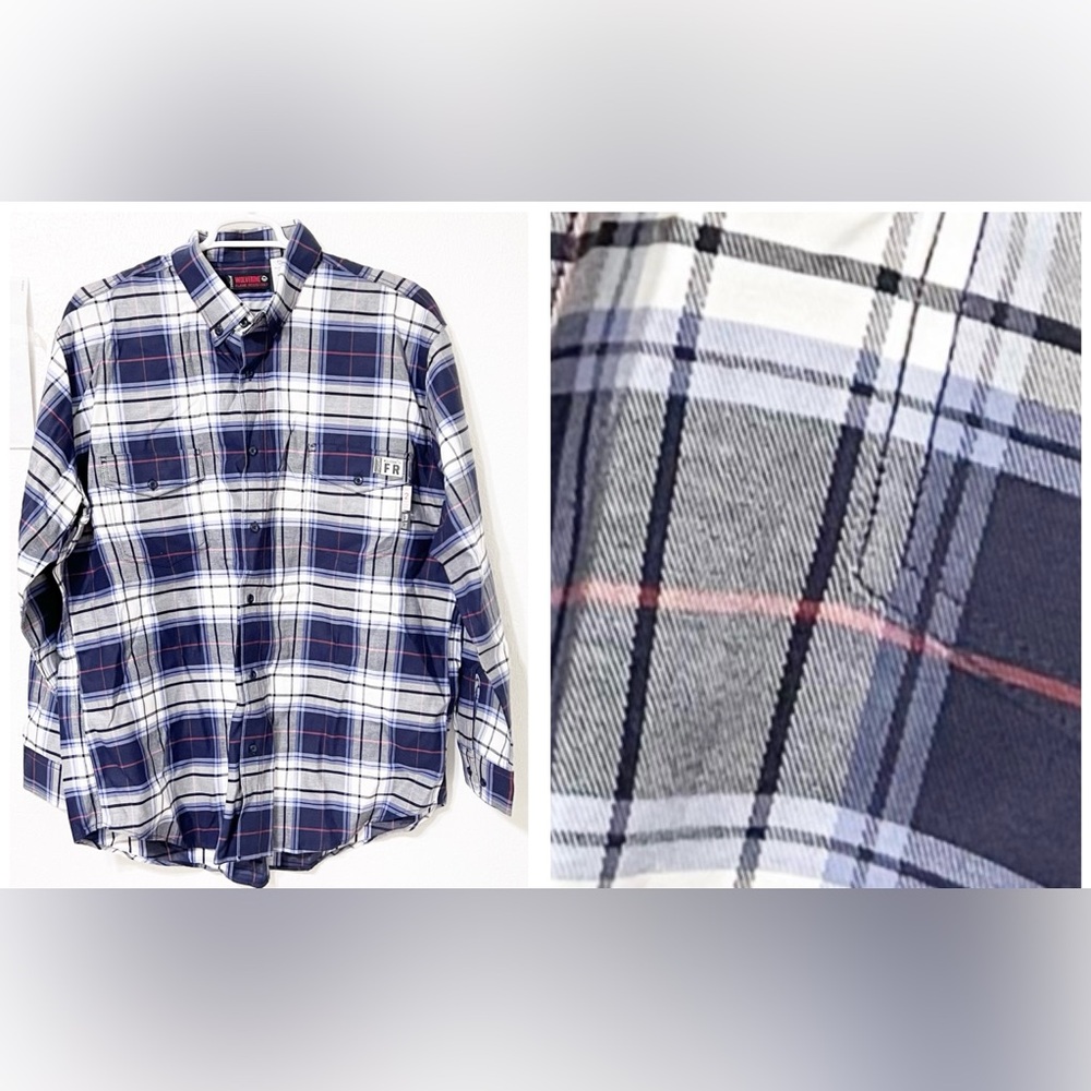 Wolverine Flame Resistance Fire Zero NWT Blue and White Casual Button Down Shirt